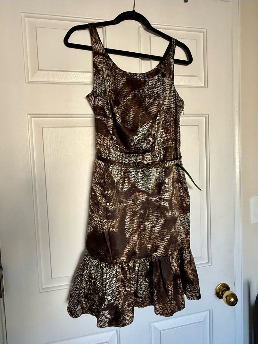 Outback Red Brown Printed Sleeveless Ruffled Hem Dress